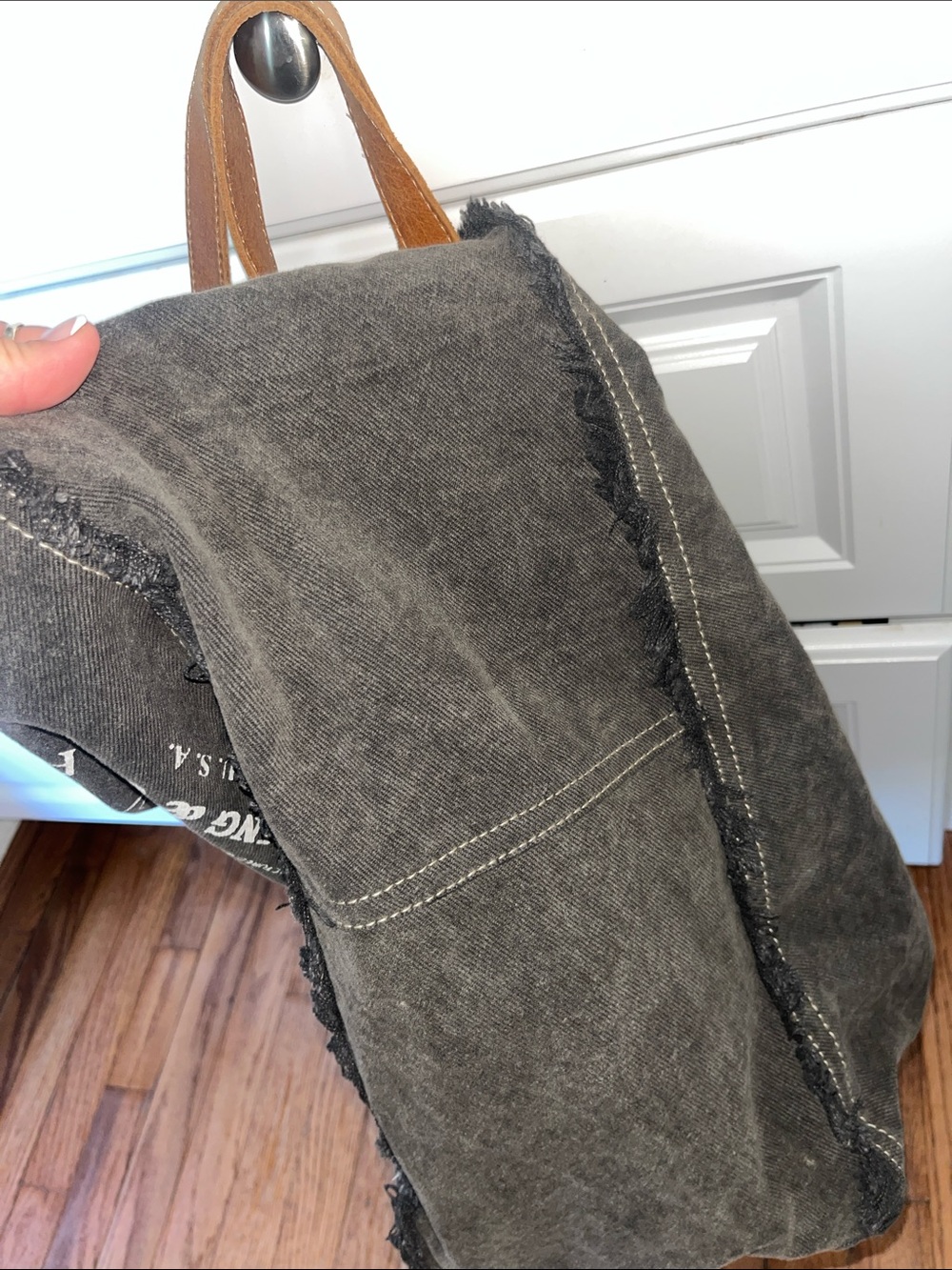 Myra Bag Welch Spring & Co. Large Canvas Tote with Brown Leather Straps - Picture 7 of 8